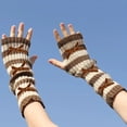 thumbnail image 3 of Chuancc Women's Long Fingerless Gloves - Warm Windproof Printed Elbow Length Stretchy Knitted Arm Warmers Coffee One Size, 3 of 3