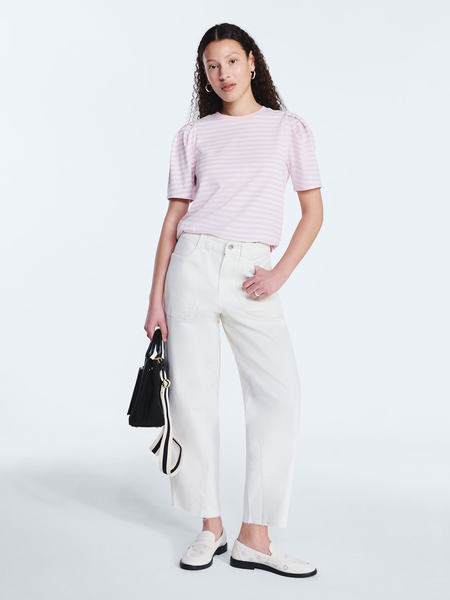 Free Assembly Women's and Women's Plus Crewneck Tee with Puff Sleeves, XS-4X
