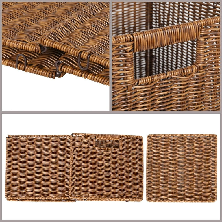 11X11X11in Brown Plastic Wicker Storage Basket, Foldable Cube