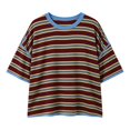 thumbnail image 4 of Wang6 Womens Loose Fit Graphic T Shirts Trendy Summer Short Sleeve Drop Shoulders Tops Ladies Causal Striped Printed Tees Shirts 0624liRed L, 4 of 4