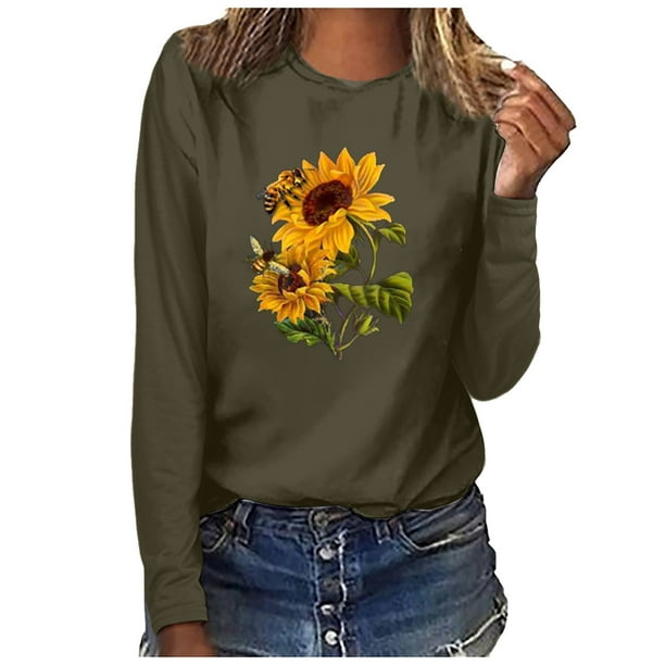 Blusa de manga larga con cuello redondo y estampado de talla grande para mujer Fridja hj873