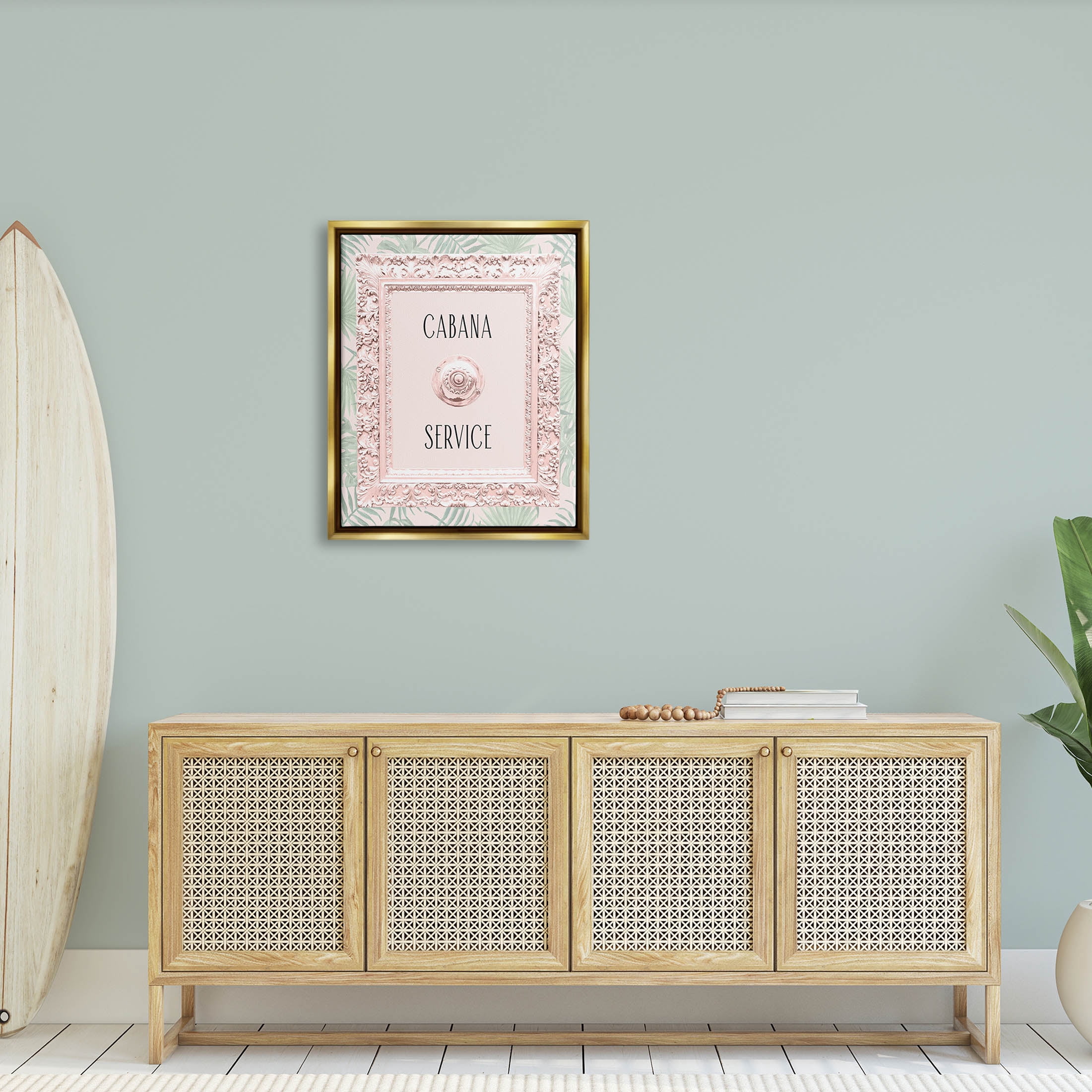 Stupell Industries Cabana Service Tropical Leaves Graphic Art Metallic Gold Floating Framed Canvas Print Wall Art, Design by Lil' Rue