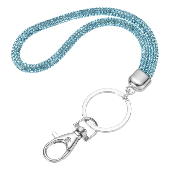 Bling Crystal Lanyard, 30cm(11.8") Phone Wrist Strap with Metal Clasp & Keyring for Women ID Card, Blue