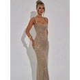 thumbnail image 4 of Sparkly Sequin Meramid Prom Dresses Spaghetti Straps Square Neck Tube Formal Evening Party Club Gowns Gold M, 4 of 8