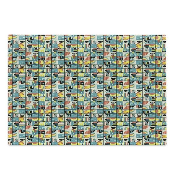 Crazy Art Cutting Board, Puzzle Like Design of Completing Pieces Squares Contemporary Print, Decorative Tempered Glass Cutting and Serving Board, in 3 Sizes, by Ambesonne