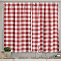 Ambesonne Plaid Kitchen Curtains, Lumberjack Buffalo Checks Art, 55"x24", Red and White