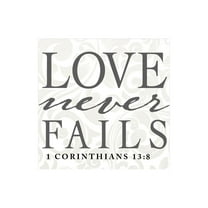 Love Never Fails Cream Scrolling 12 x 12 Wood Wall Sign Plaque