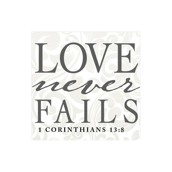 Love Never Fails Cream Scrolling 12 x 12 Wood Wall Sign Plaque