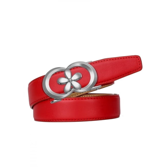 Catelles Red Four-Leaf Clover Alloy Automatic Buckle Genuine Leather Women's Durable Belt, Suitable for Casual and Business Wear, Fashionable Width 2.4cm, Gift Box &Length 100cm