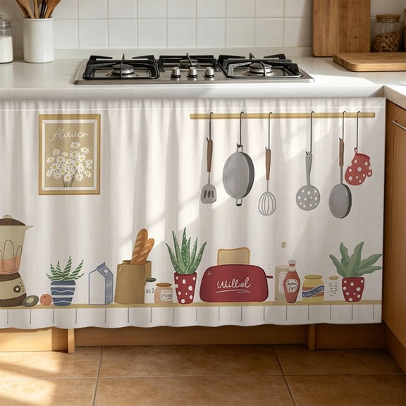 AuroraX Adhesive Cabinet Curtain Self Stick Cabinet Curtain Dust-Proof Cut-to-Size Easy Install Nonwoven Kitchen Utensil Curtain