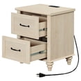 thumbnail image 5 of Set of 2 Side Tables with 2 Drawers for Bedroom, Beige End Table with Charging Station, Wooden Nightstand, Living Room, 5 of 7