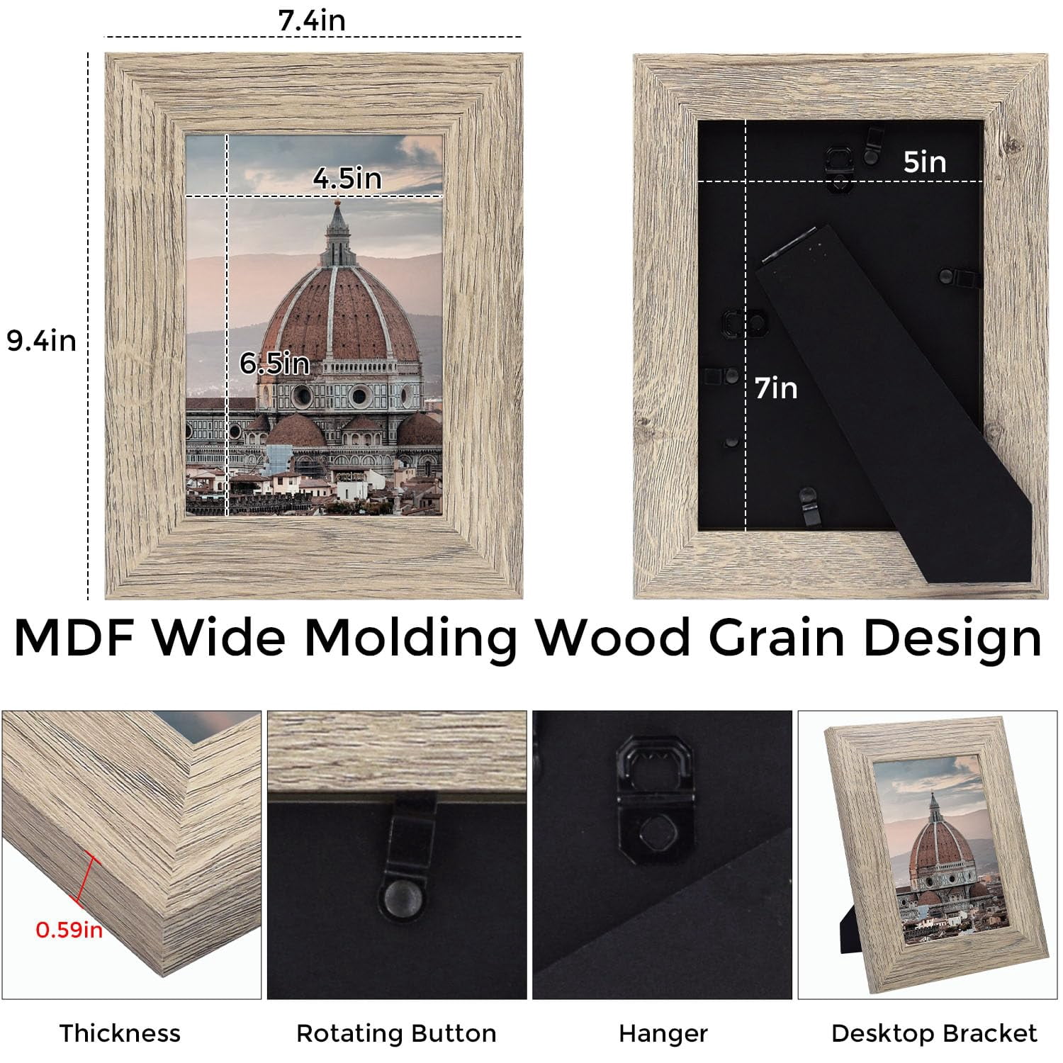Golden State Art 5x7 Country Wood Grain Style Picture Frames, Tabletop and Wall Display, Beige, 2 Pack
