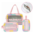 thumbnail image 1 of 3 Pcs Impermeable De Viaje Cosmetiquera Transparente Xtellar Rosa Pu, 1 of 3