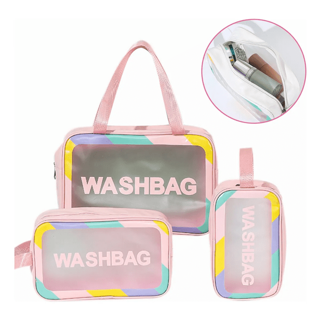 3 Pcs Impermeable De Viaje Cosmetiquera Transparente Xtellar Rosa Pu