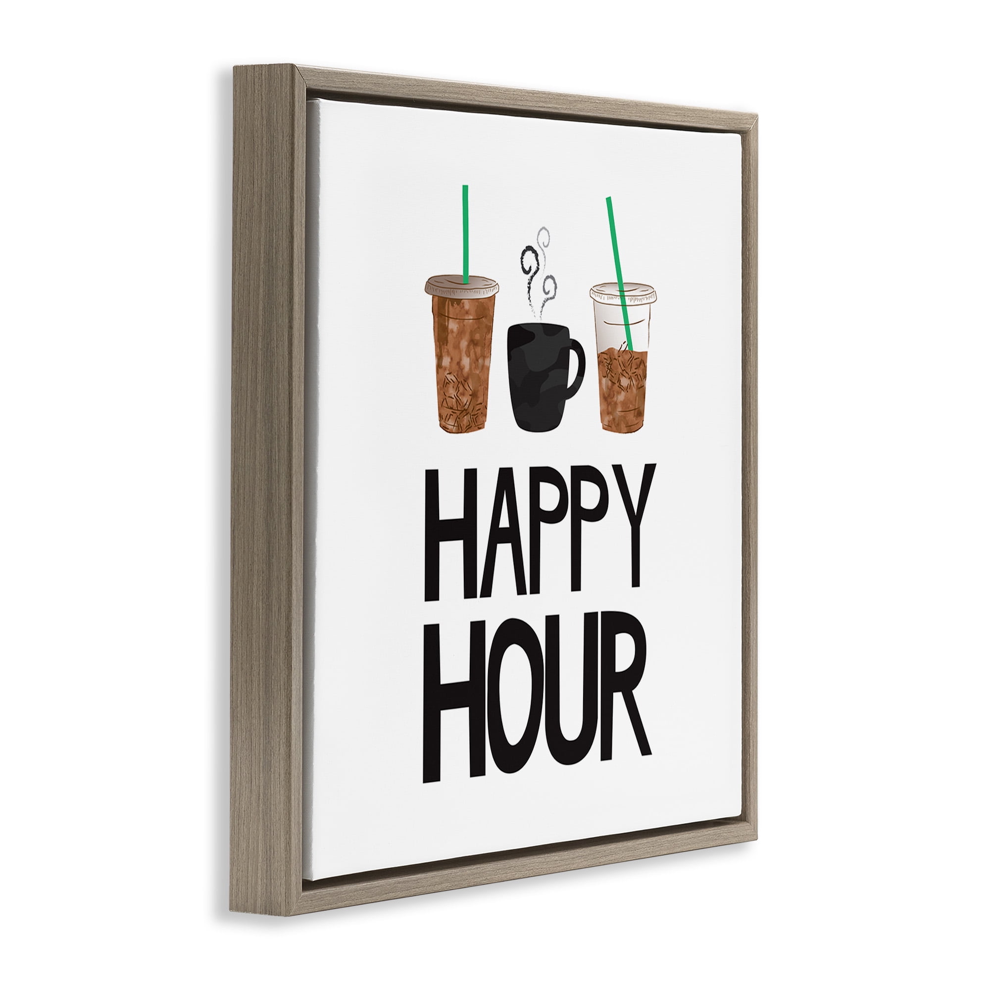 Stupell Industries Happy Hour Iced Coffee Drinks Food & Beverage Painting Brown Floater Framed Canvas Art Print Wall Art, 25 x 25