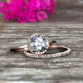 thumbnail image 2 of 6mm Round Cut 1.75 Carat Aquamarine Engagement Ring Bridal Set 10k Rose Gold Art Deco Matching Wedding Band Anniversary Gift, 2 of 5