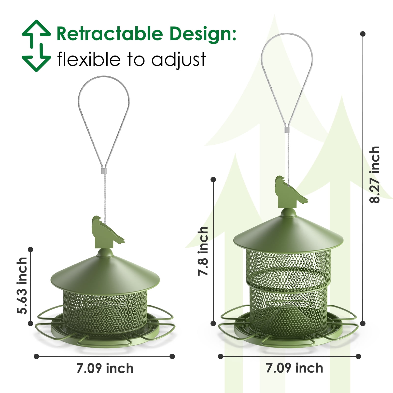 Digipettor Metal Wild Birds Feeder for Outside Hanging, 4LB Capacity Squirrel Proof BirdFeeder for Garden Yard Decoration, Green