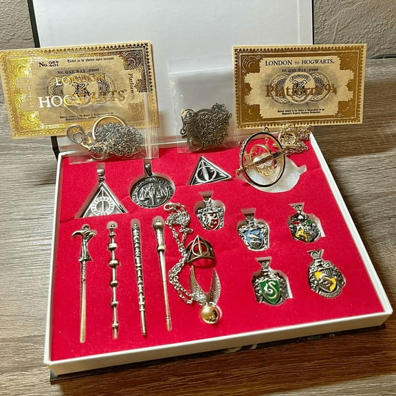 New 15Pcs Harry Potter Magical wands ring necklace w/ 2 Tickets Premium Gift