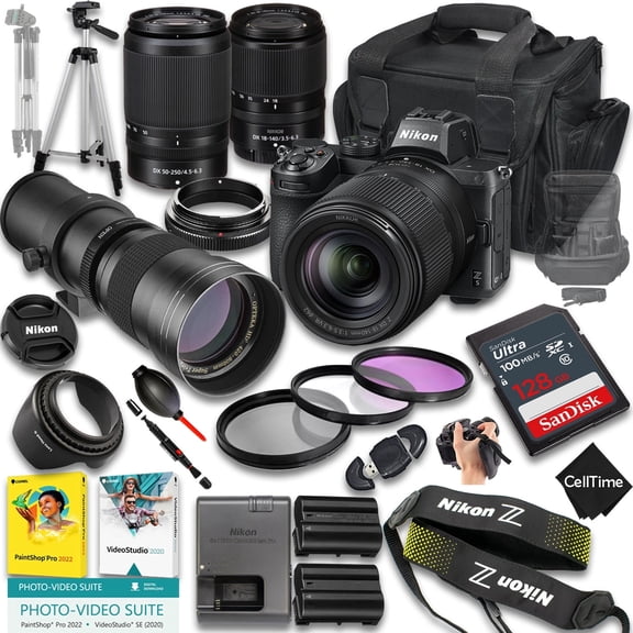 Nikon Z5 Mirrorless Camera with Z DX 18-140mm f/3.5-6.3 VR And 50-250mm f/4.5-6.3 VR & 420-800mm f/8 Lens   128 GB Memory   Extra Battery   Camera Case   More (27pc Bundle) (International Version)