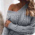 thumbnail image 5 of Gibobby Suéter Para Invierno Mujer Suéter con suéter de uñas Suéter con cuello en V Manga larga Suéter suelto con cuentas para mujer(Gris,G), 5 of 5