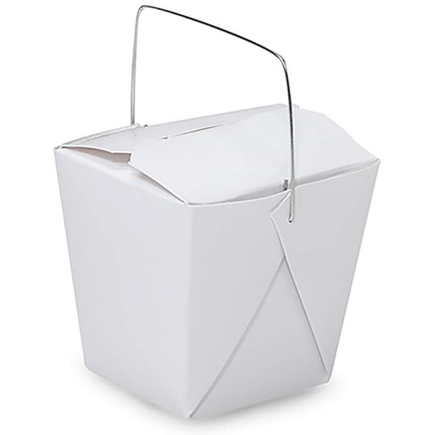 Made in USA White Chinese Take Out Boxes with Handles, Leak and Grease