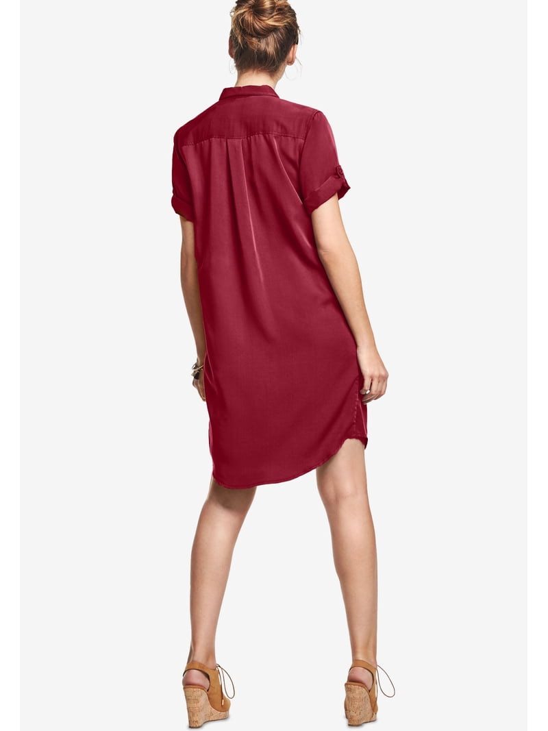 ellos Women's Plus Size Button Front Linen Shirtdress - 12, Fresh  Pomegranate - Walmart.com