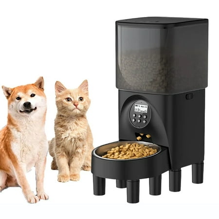 Elevated Automatic Cat Feeders 19 Cup Timed Dry Food Dispenser for Cats and Dogs Pets with Desiccant Bag  Dog Feeder Programmable Portion Control  Up to 20 Portions  4 Meals per Day  Voice Recorder Automatic Cat Feeders is equipped with 2 sizes (1.7-inch/3.7-inch) of feeders to increase the height of the bowl. Using an overhead automatic cat feeder can help reduce the pressure on your furry friend s joints and bones  which is great for cats or dogs with arthritis or limited mobility. It also helps promote healthy digestion  providing a comfortable height for food  while reducing bloating and neck tension when feeding.This 4.5L automatic pet feeder can continue to provide your cat or small dogs with food for 15 days  ensuring that it can eat fresh food regularly when you are away or working for long hours.The pet feeder automatic use a power adapter and 3 alkaline D-cell batteries batteries are used for the pet feeder at the same time.Batteries installed as back-up power to ensure automatic feeding in case of power failure(batteries not included). Features 1. Automatic feeders using the latest grain split design  equipped with soft silicone sweeping piece  each time the separation of equal amounts of grain  to avoid clogging  not card dry food. 2. Automatic Pet Feeder is your secret key to a great relationship with your favorite animal. Whether your pet wakes you up early for breakfast  or eat multiple meals a day  or is in need of food intake control  pet food dispenser can do the work. 3. The cat food dispenser has a transparent hopper making it easy to see remaining food and replenish in time.The press button cover prevents the pet from turning over the food.Attached stainless steel food bowl is easy to clean.