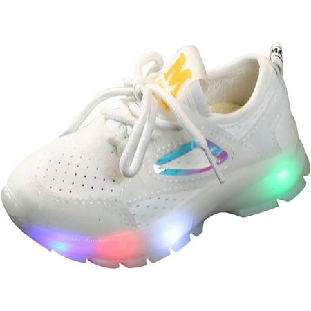 

QWZNDZGR Kids Boys Girls LED Lights Luminous Sports Shoes Sneakers Athletic Wings Trainers High-top Shoes for 1-6Years Old (Pink-03A# 15-18Months)