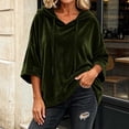 thumbnail image 5 of Gamivast Velvet Hoodie Pullover for Women Sweatshirts Half Sleeve Drop Shoulder Drawstring Velour Tops Casual Loose Fit Comfy Y2K Fall Loungewear Green S, 5 of 7