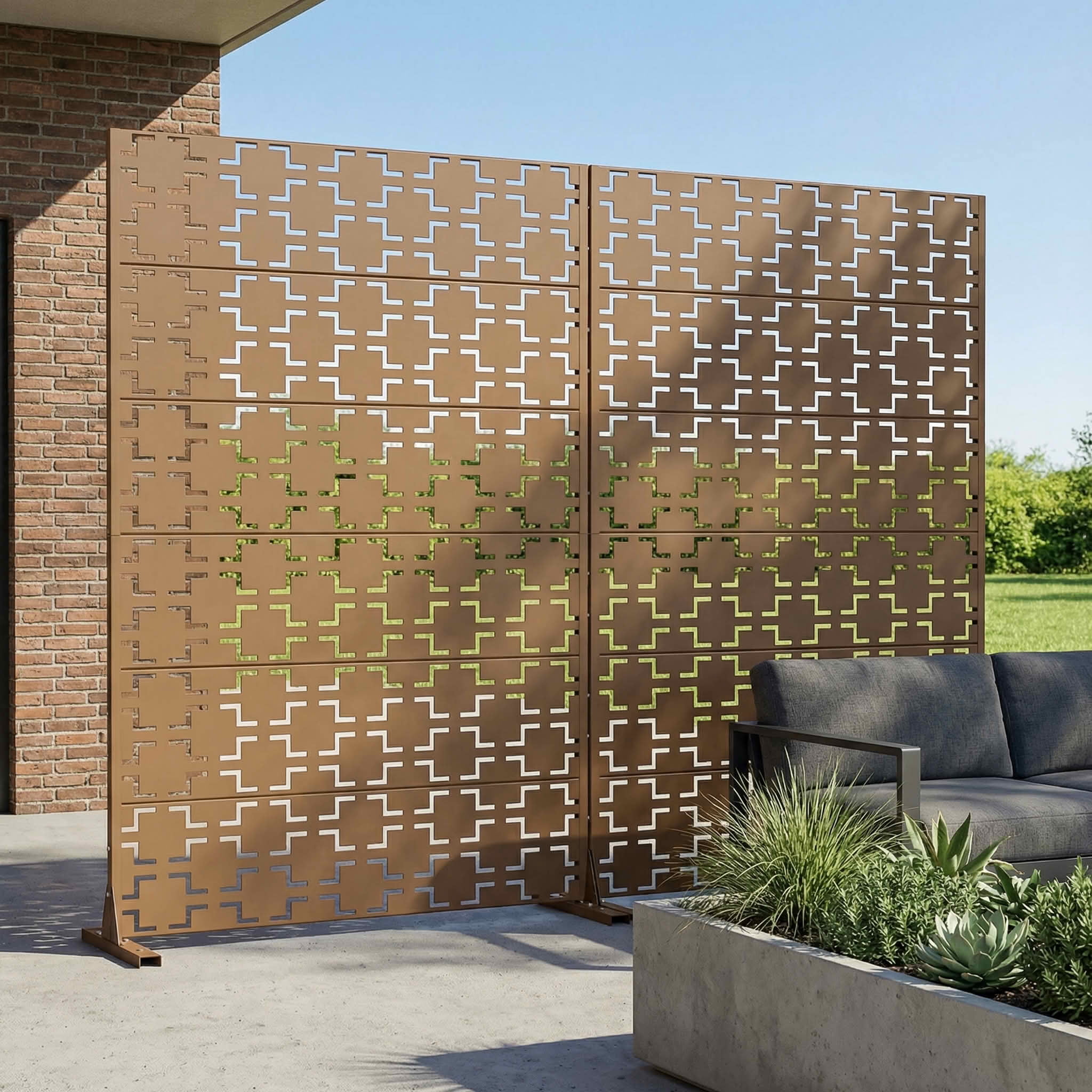 MAYEERTY 72x47 Brown Double-sided Outdoor Natural Privacy Panel Screen, 6 Piece Set Natural Folding Divider for Backyard and Garden
