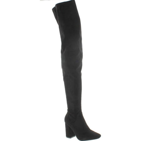 Image of Cape Robbin Betisa-4 Women s Side Zip Block Heel Stretchy Snug Fit Thigh High Boots Black 7