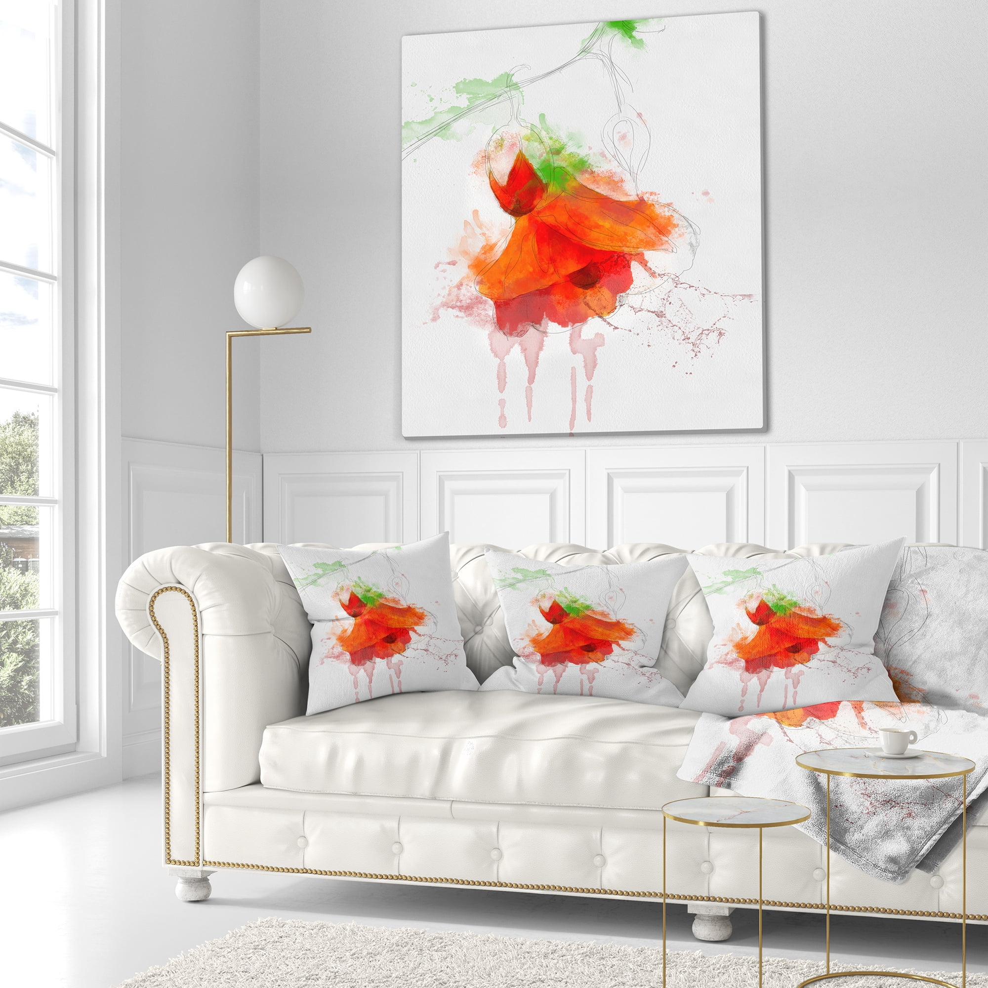 Designart Red Rose Watercolor Illustration - Floral Throw Pillow - 16x16