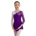 thumbnail image 4 of YIZYIF Girls Long Sleeve Rhinestone Mesh Dress Dance Costume Ice Skating Performance Dancewear Purple 14, 4 of 7