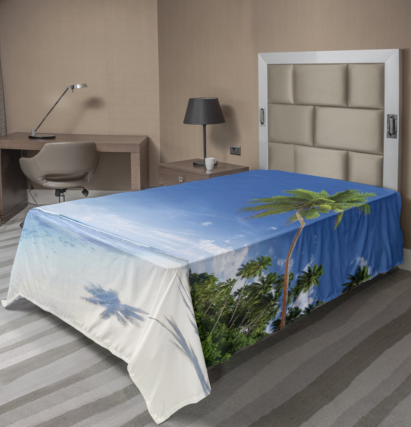 Ocean Flat Sheet, Tropical Beach with Palm Trees in the Ocean Summer ...