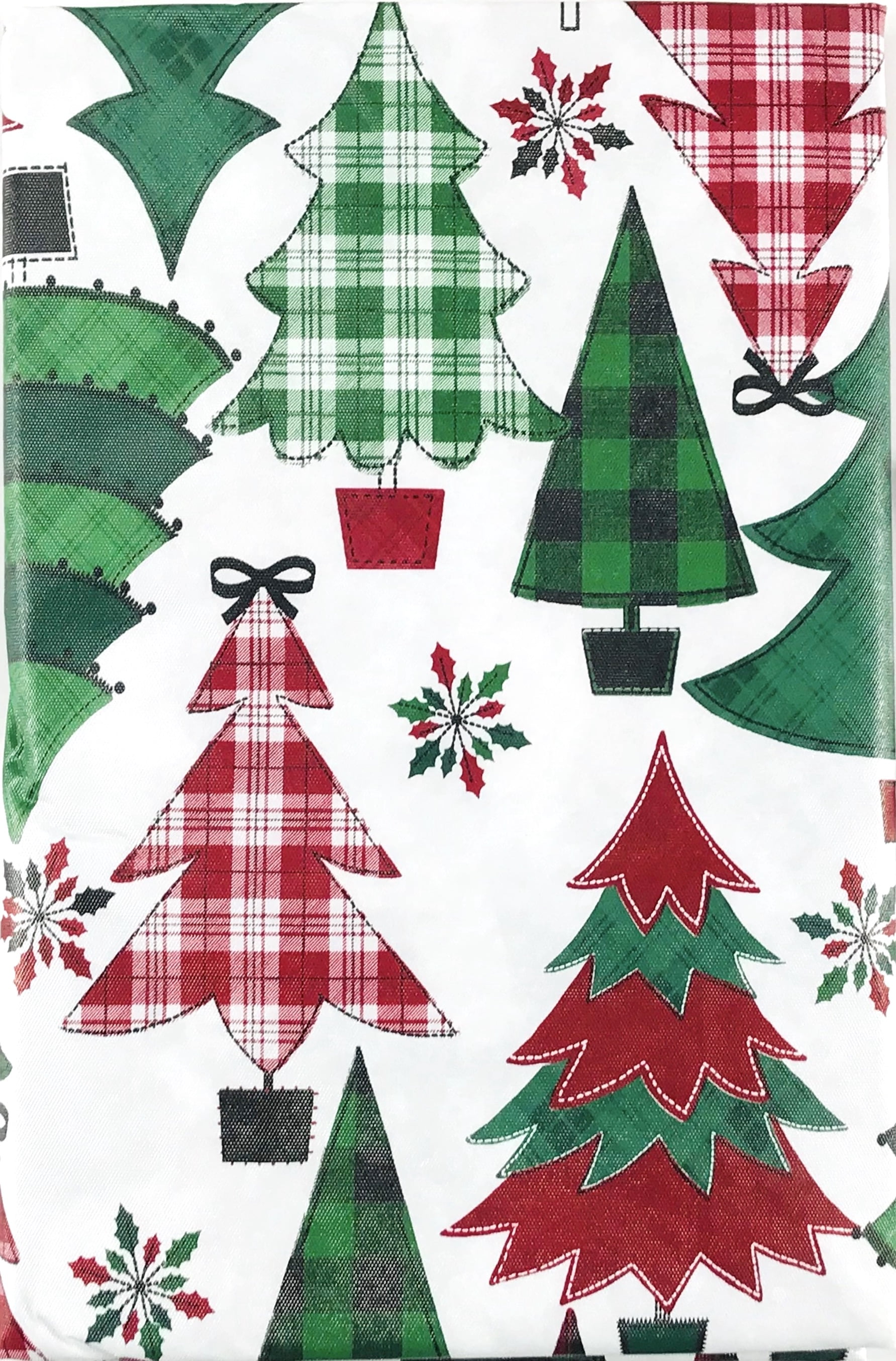 Christmas tree design Flannelback vinyl 52 x 90 Rare find rustic cottage retro functional reusable d\u00e9cor Vintage Christmas Tablecloth