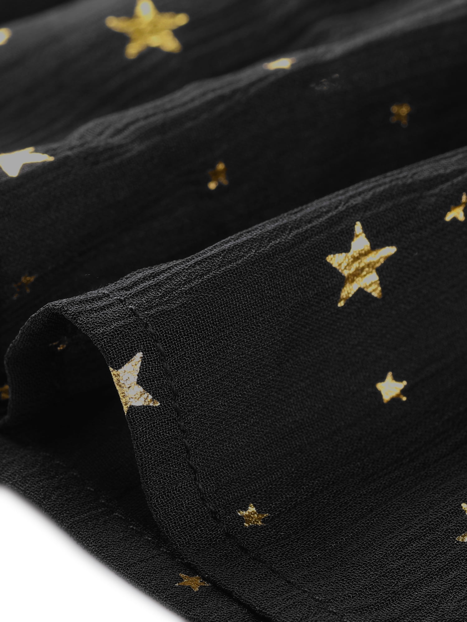 DARING DIVA Smocked Waist Gilding Metallic Stars Chiffon Dress S Black