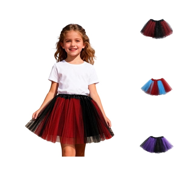 HJYCHN Tutu Skirt Girls Color Block Mesh Tutu Skirt with Elastic Waistband for Carnival Party and Daily Wear Back to School Outfits for Girls 3-8Years
