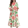 thumbnail image 5 of Abcomgle Girls Maxi Dresses 10-12 Casual A-Line 3/4 Sleeve Maxi Dress Vintage Floral Print Crew Neck Sundresses Flowy Tiered Dresses with Pockets,13-14 Years Vermilion, 5 of 5