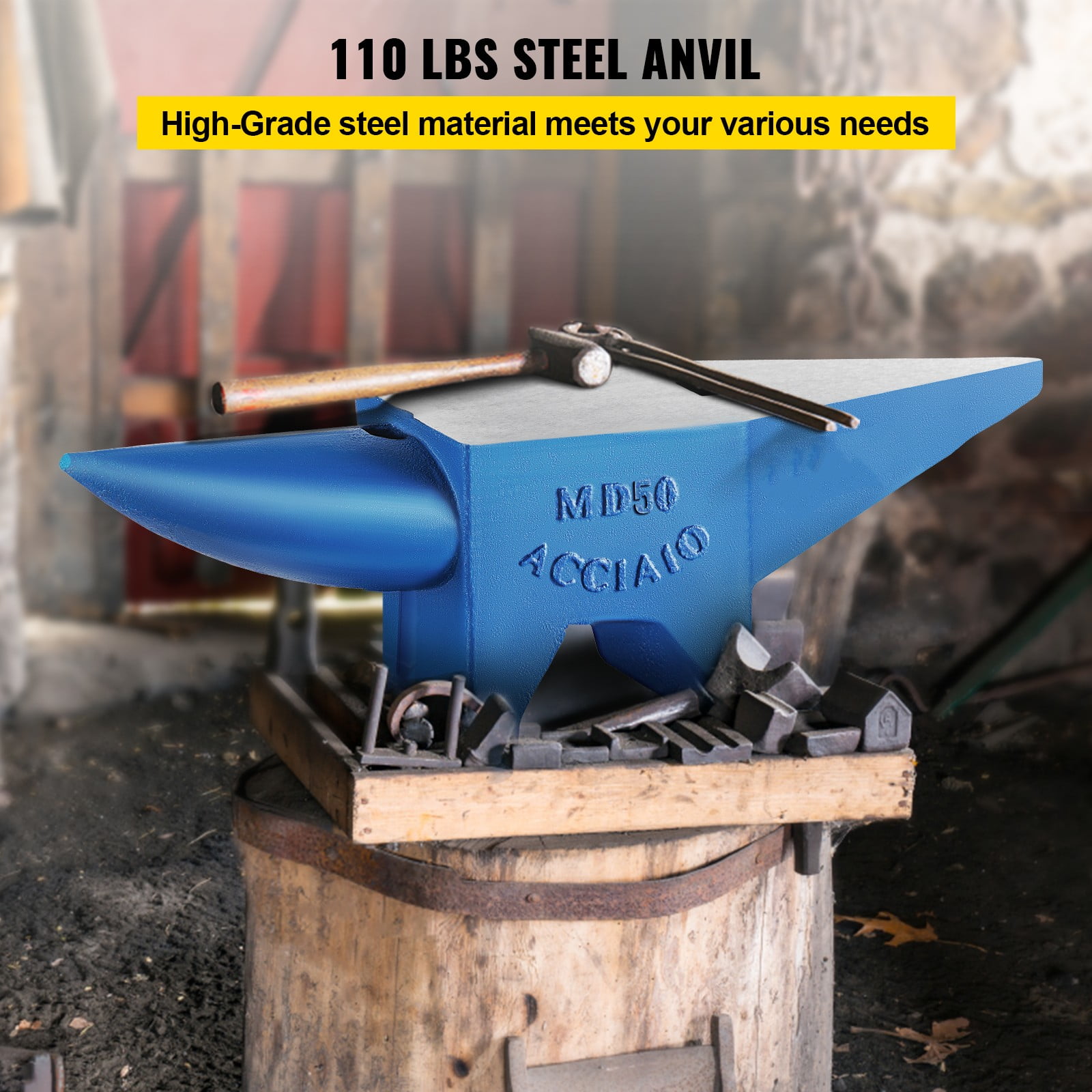 BENTISM Single Horn Anvil 110Lbs, Cast Steel Anvil Blacksmith for Sale Forge Steel Tools W/ Round and Equipment Anvil Rugged Blacksmith Jewelers Durable and Robust Metal Working Tool