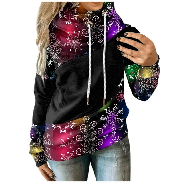 Chandail en Molleton d'Hiver pour Femmes, Cardigan à Col Rond Chaud, Chandail à Capuchon, Mode, Imprimé de Noël, Chandail Mi-Long, Blouse Ample, Tenue de Vacances de Noël