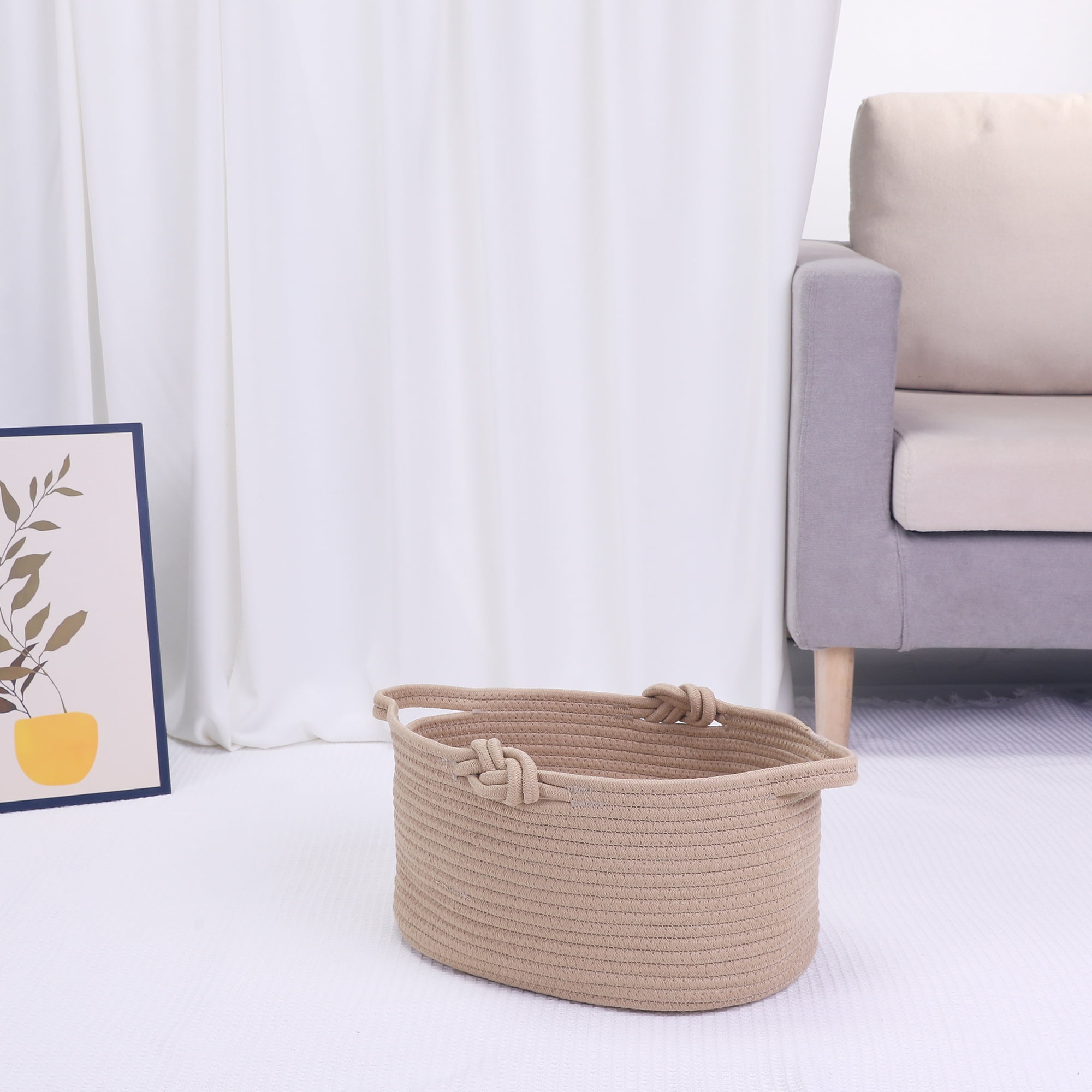 Unique Bargains 1 Pack Woven Storage Basket Bin with Handle for Clothes, Shoes Brown S