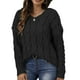 thumbnail image 1 of Suéter con capucha para mujer, tejido con cable, cuello en V, manga larga, jersey, jersey suelto inf Abanopi Negro/Grande, 1 of 7