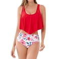 thumbnail image 1 of FhsagQ Swimsuit Sets for Women Set with Robe 2025 Women's New Print Ruffled High Waisted Bikini Swimsuit Two Piece Swimsuit Women Swimsuit Sets Panties Red M, 1 of 6