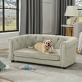 thumbnail image 2 of Hassch Pet Sofa Bed for Medium/Large Dogs, 38 Inch Tufted Dog Couch with Arc-Shaped Armrest and Backrest, Indoor Linen Upholstered Soft Pet Lounging Bed, Beige, 2 of 8