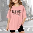 thumbnail image 2 of Tfken Girls Tees For Summer Short Sleeve Letter Print Crew Neck Tops Daily Wear Trendy Kids Comfortable Shirts Pink Size 3-4 Years, 2 of 4
