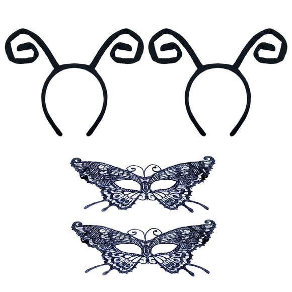 YAXAMING 4 Piezas Diadema de Antena de Mariposa de Halloween Máscara de Encaje Aros de Pelo Negro Máscara de Mascarada Diadema de Animal Diadema Diademas para el Cabello Mujeres Cosplay Festival Desfi