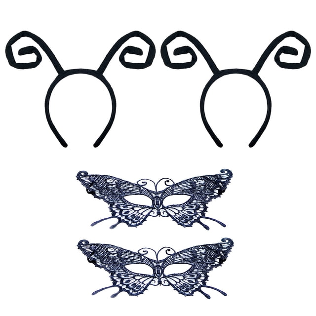 YAXAMING 4 Piezas Diadema de Antena de Mariposa de Halloween Máscara de Encaje Aros de Pelo Negro Máscara de Mascarada Diadema de Animal Diadema Diademas para el Cabello Mujeres Cosplay Festival Desfi