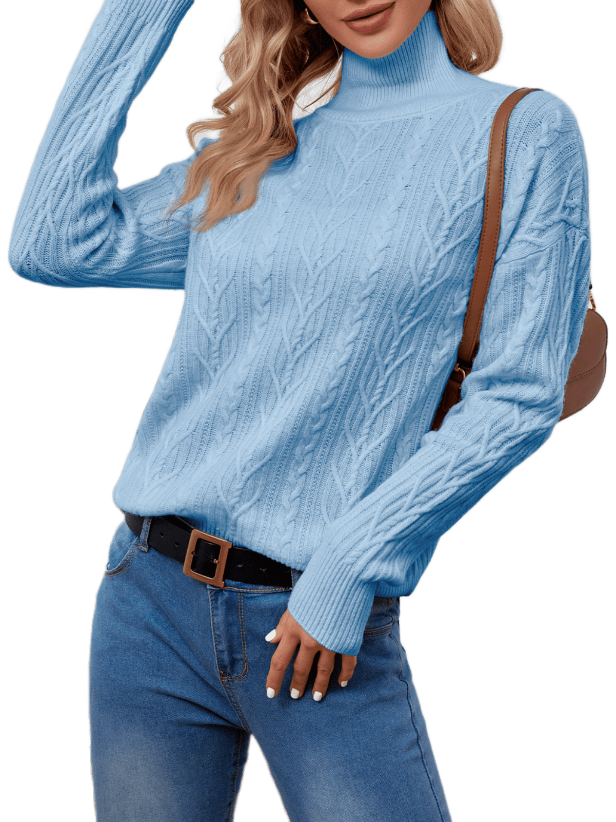 BERTHMEER Oversized Sweaters Womens Blue Turtleneck Sweaters for Women ...