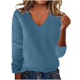 thumbnail image 2 of Snorda Womens Sweater V Neck Solid Soft Knit Sweater Long Sleeve Slim Fits Basic Pullover Casual Loose Lightweight Comfy Top for Fall Winter Daily Wear, 2 of 6