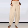 thumbnail image 2 of Xihbxyly Linen Pants for Women Womens Pants Cotton Linen Long Lounge Pants Drawstring Back Elastic Waist Pants Casual Trousers with Pockets, Beige, L Clearance Items #5, 2 of 6
